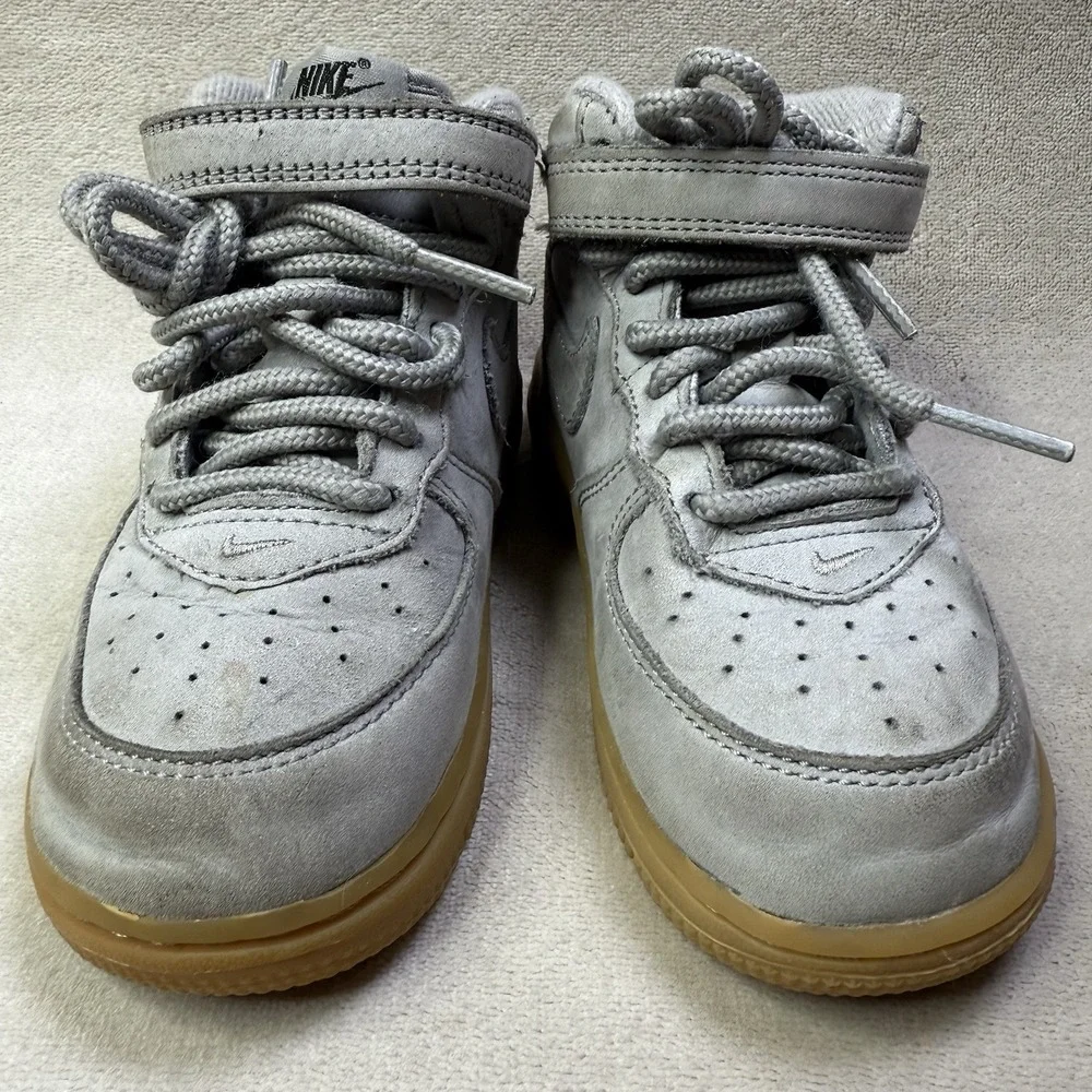 Nike‎ Air Force 1 Mid Boys Size 8C Gray Gum Athletic Suede Shoes Sneakers